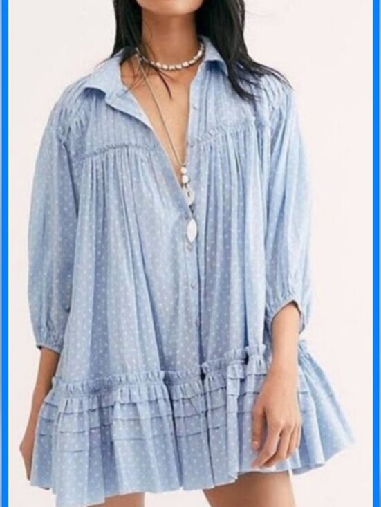 Free People Tops - Light Blue Dot Print Peasant Blouse
